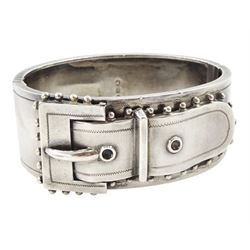 Victorian silver hinged buckle bangle by Robert James Dick, Birmingham, 1886 