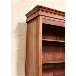 Large mahogany haberdashery cabinet shop fitting, early 20th century and later, the top section fitted with nine shelves, above nine deep drawers sliding out on rollers, on a skirted base. Disassembles for transport. H237cm, L373cm, D95cm.  - COLLECTION BY APPOINTMENT FROM: The White House, Thirsk Road, Easingwold, York, YO61 3NF - CALL 01723 507111 TO ARRANGE