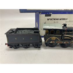 ‘00’ gauge - three kit built steam locomotives comprising GER Class S69/B12 4-6-0 no.1510 finished in GER blue, with McGowan Models box; Aspinall Class 1008 2-4-2T no.50887 finished in BR black, with McGowan Models box; MR/LMS Class 1P 0-4-4T no.1268 finished in LMS black with Craftsman Models box (3) 