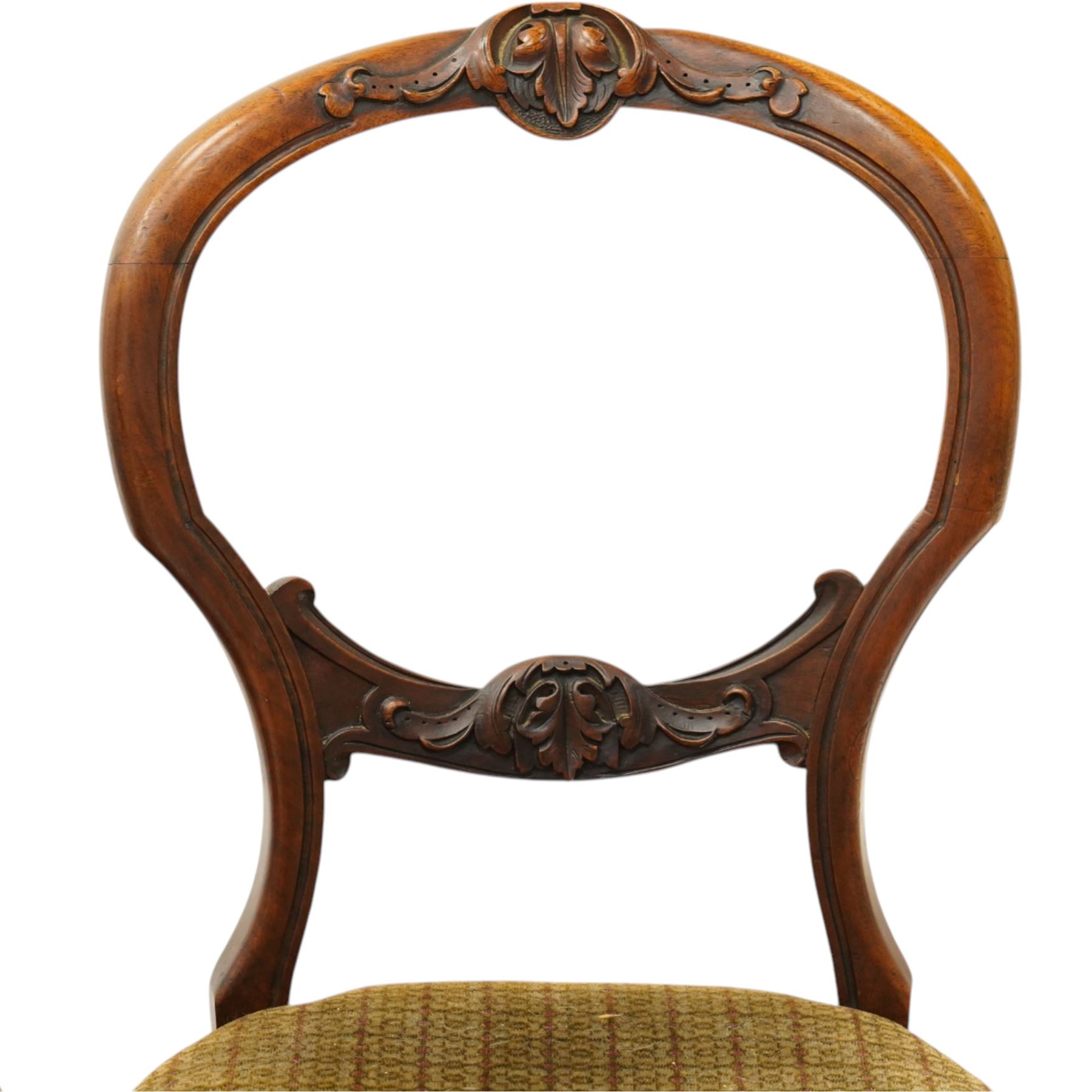 Victorian mahogany drop-leaf tea table, with set four Victorian balloon back dining chairs (Chairs H 86cm, D 43cm, W 45cm)