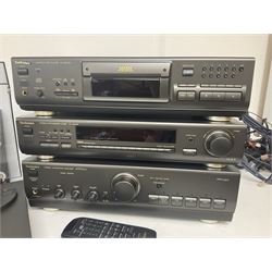 Hi-Fi equipment including Technics turntable SL-BD22D, Stereo Integrated Amplifier SU-A700MK3, Compact Disk Player SL-BD22D, with pair of Castle yew wood cased speakers