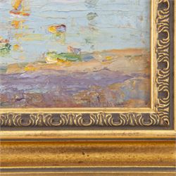 John William Howey (Staithes Group 1873-1938): 'Evening - Hartlepool Harbour', oil on panel signed, titled verso 24cm x 29cm Provenance: David Duggleby Ltd. 8th December 2023, Lot 129; private collection, purchased T B & R Jordan Fine Art Specialists, Stockton on Tees; the Jordans were responsible for dispersing the estate of Robert Leslie Howey (1900-1981), the artist's son. A fine example of English Impressionism, exemplifying the Staithes Group's French influence