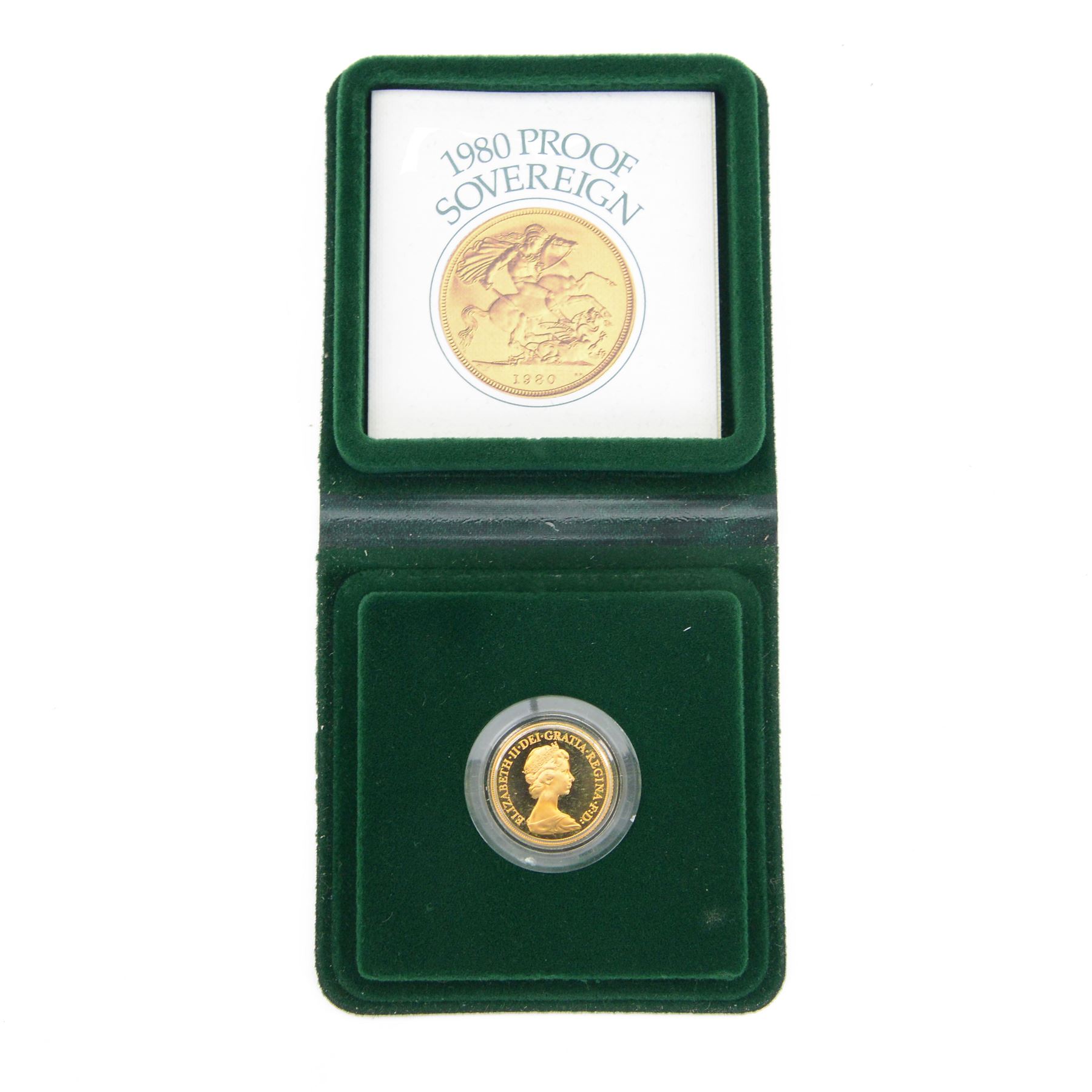 Queen Elizabeth II 1980 gold proof full sovereign coin, cased with certificate