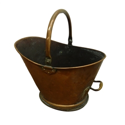  Large 19th century beaten copper coal bucket with hinged loop handle, W50cm  