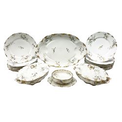 French Haviland Limoges part dinner service, decorated with floral sprays and gilding, to include two lidded tureens, thirteen plates, oval serving platter, etc, all stamped H & Co Made in France for James Green & Nephew (17) 