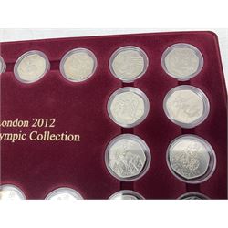 Queen Elizabeth II United Kingdom London 2012 Olympic commemorative fifty pence collection comprising twenty-nine coins, housed in unofficial display case