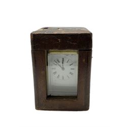 French - 19th century 8-day timepiece carriage clock with carrying case. Cylinder escapement.