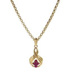 9ct gold round ruby pendant necklace, hallmarked