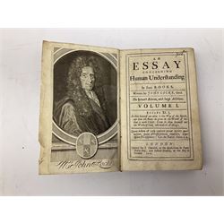 Falle, The Rev. Philip: Caesarea: Or an Account of the Island of Jersey, the greatest of the Islands remaining to the Crown of England of the ancient Duchy of Normandy...., printed for T. Wotton, London 1734, second edition. Folding Prospect of Elizabeth Castle. Full calf binding with gilt title to spine; Locke John: An Essay Concerning Human Understanding. 1716. Seventh Edition. Volume one only (ex. four). Full calf binding; and Mr. Dryden: The Satires of Decimus Junius Juvenalis. 1713. Fifth Edition. Engraved frontispiece and plates. Full calf binding (3)