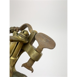 Two 19th century brass 12-bore cartridge making tools comprising bench mounting Bartram & Co Patent 'Nimrod' re-loader and J.C. Cocker Patent 5535 redecapper with turned wooden rammer (2)