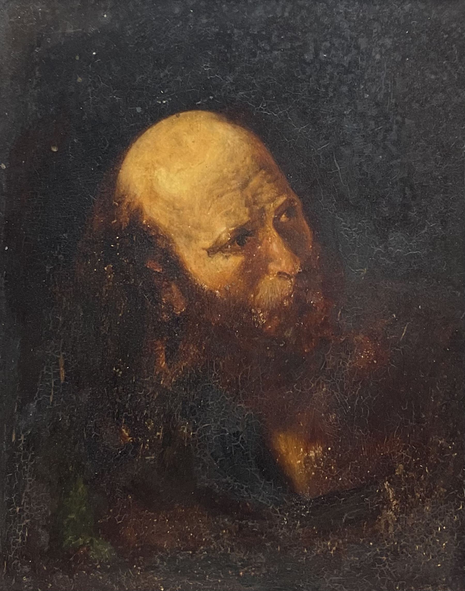 After Christian Wilhelm Ernst Dietrich (German 1712-1774): Head and Shoulders Portrait of Bald Bearded Man, 20th century oil on board unsigned 24cm x 20cm