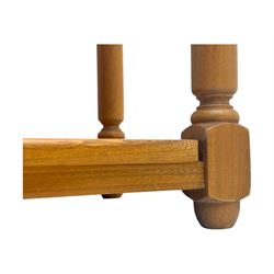 Lucian Ercolani for Ercol - mid 20th century light elm console table, rectangular top with raised gallery back over full-width frieze drawers, raised on tapered supports united by undertier 
