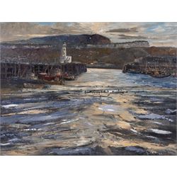 A E Gray (Mid/late 20th century): Lowtide Scarborough Harbour, oil on board signed and dat...