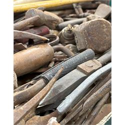 Four boxes of assorted hardware and tools, including a collection of hammers, locks, keys etc.  - COLLECTION BY APPOINTMENT FROM: The White House, Thirsk Road, Easingwold, York, YO61 3NF - CALL 01723 507111 TO ARRANGE