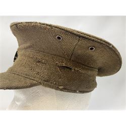 WW1 British Army stiff trench cap with Tank Corps cap badge