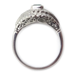  Platinum (tested) emerald and diamond dress ring   