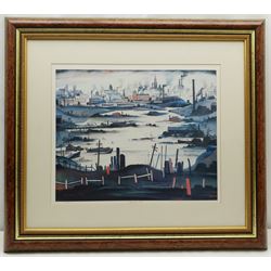 After Laurence Stephen Lowry (British 1887-1976): 'The Lake', limited edition colour print No.412/500 with Henry Buckland COA verso 38cm x 47cm