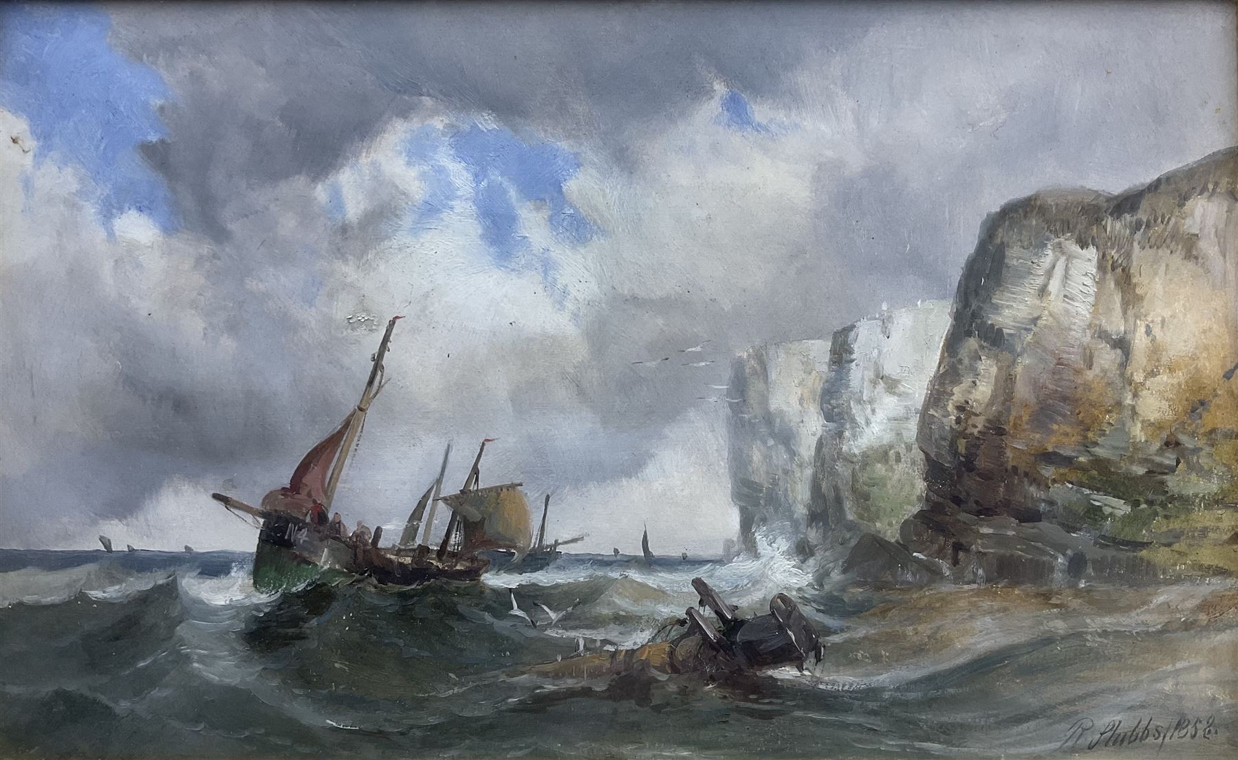 Ralph Reuben Stubbs (British 1824-1879): Shipping off the Coast, oil on canvas signed and dated 1858, 25cm x 40cm 
Provenance: from The Bell Hotel, Driffield