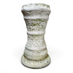 Collection of cast stone garden ornaments - three figure bird baths, figure on plinth, seated lion, lion, boy figure, and stone trough (9)
