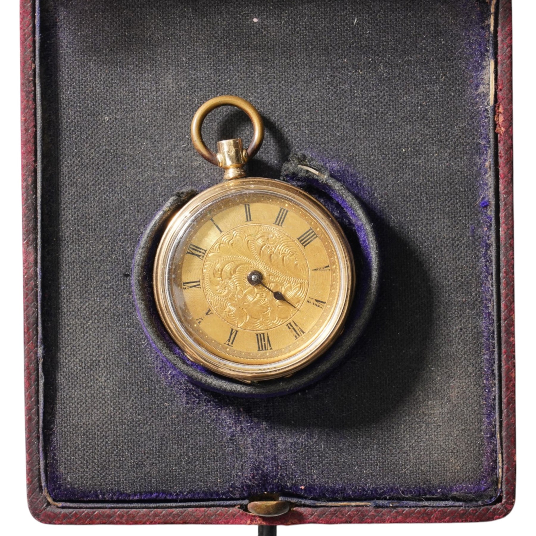 14ct gold cylinder fob watch, stamped 14K with squirrel hallmark