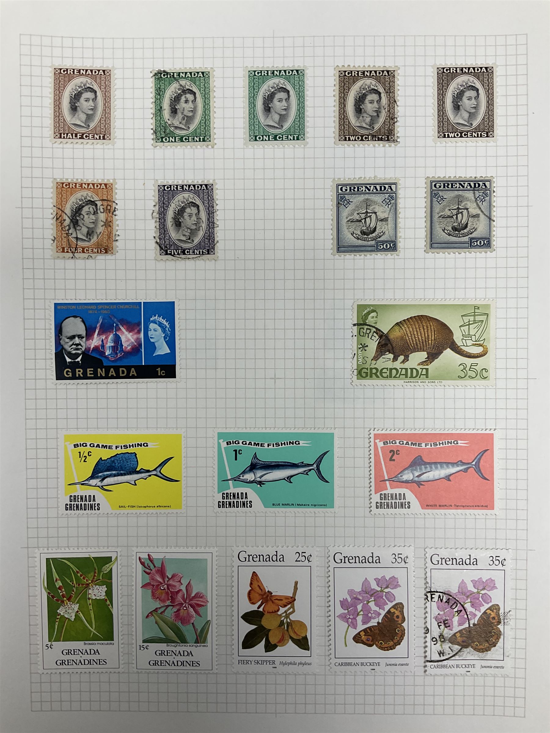 Grenada Queen Victoria and later stamps, including 1861-79 one penny, six pence, one shilling, 1883 halfpenny to one shilling, King George V 1913 values to one shilling etc, housed on pages