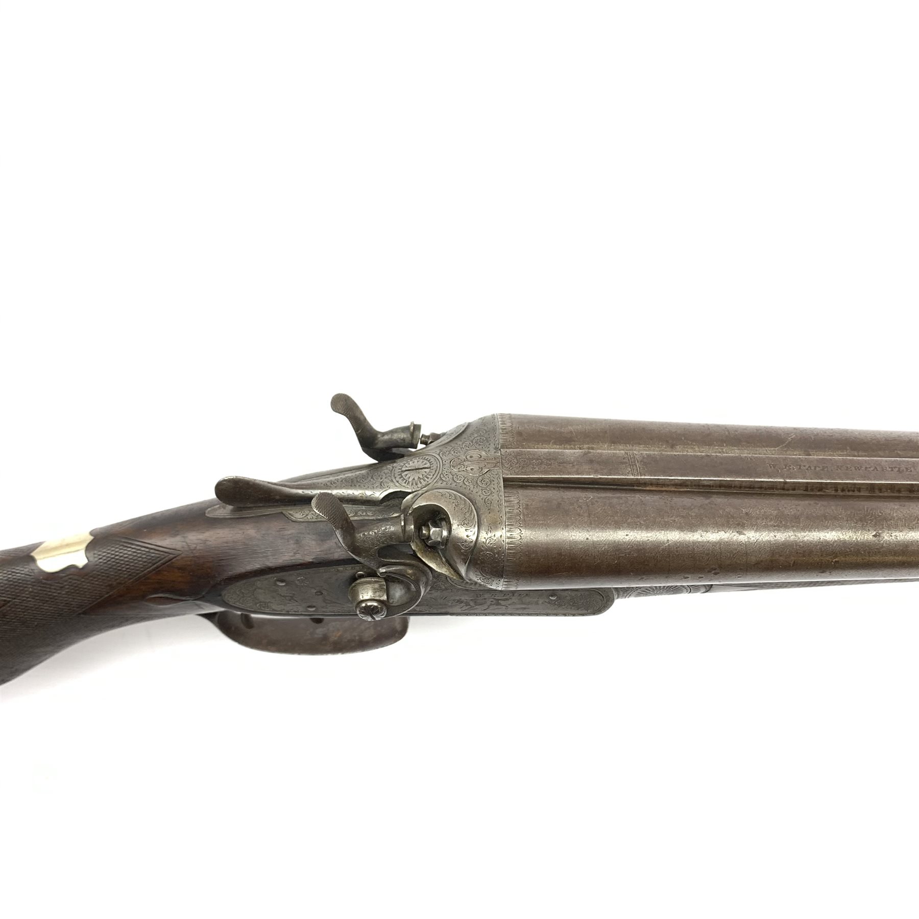 19th century W.R. Pape Newcastle-upon-Tyne 12-bore side-by-side double barrel hammer shotgun No.8648, barrels not in proof RFD ONLY