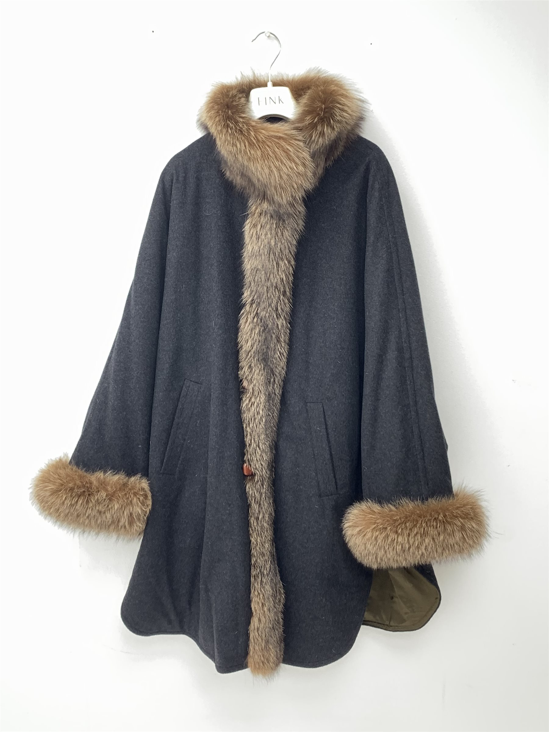 Schneiders' Salzburg Charcoal Cashmere batwing jacket with fox fur