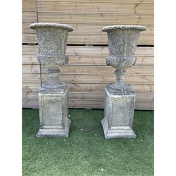 Pair of ornate Victorian style urns on plinth base, D40, H105 - THIS LOT IS TO BE COLLECTED BY APPOINTMENT FROM DUGGLEBY STORAGE, GREAT HILL, EASTFIELD, SCARBOROUGH, YO11 3TX