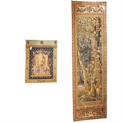 Two 20th century Napoleonic style wall hanging tapestries, with forest and crest designs, ...