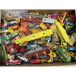 Very large quantity of unboxed and playworn die-cast models including earth moving, agricultural, commercial and emergency vehicles, cars and military vehicles, motorcycles, ships, airplanes etc
