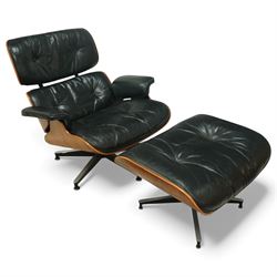 Charles and Ray Eames for Herman Miller - lounge chair and ottoman, upholstered in black l...