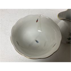 Herend of Hungary Rothschild bird pattern, part tea service, comprising two large teacups and saucers, two teacups and three saucers, milk jug, sugar bowl, five dessert plates and two side plates (18)