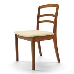 G-Plan - set of four mid-20th century teak 'Fresco' dining chairs, low ladder back on seats upholstered in chequered fabric, on square tapering supports