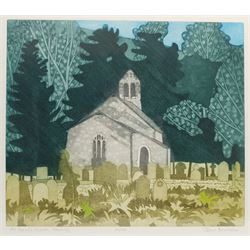 John Brunsdon (British 1933-2014): 'All Saints Church Hawnby', coloured etching signed titled and numbered 36/150 in pencil 38cm x 44cm with full margins (unframed)
