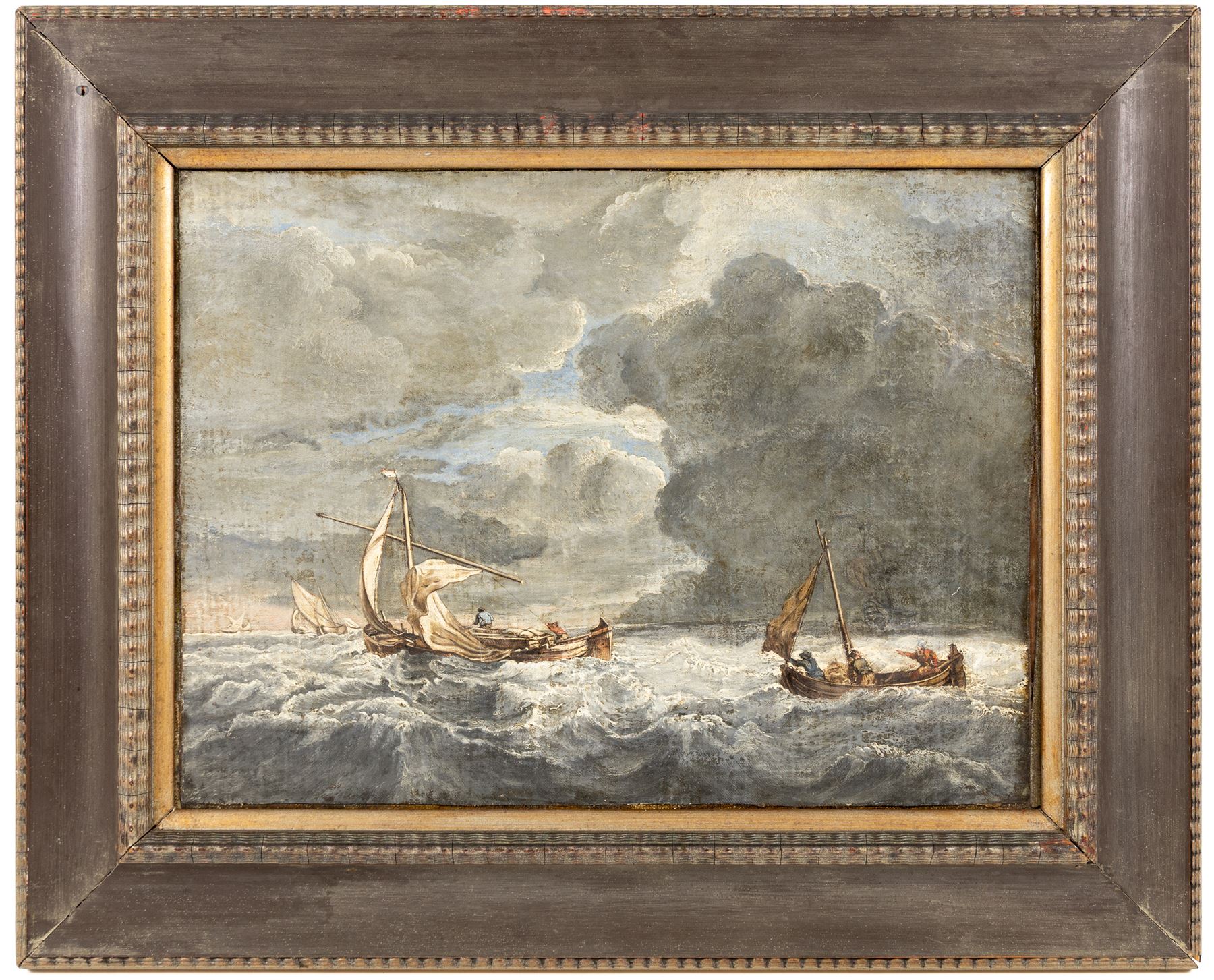Dutch School (18th Century): Sailing Boats Caught in a Storm, oil on canvas unsigned 29cm x 39cm 