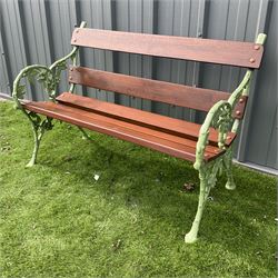 Green painted cast iron and wood slate bench decorated in grapevine - THIS LOT IS TO BE COLLECTED BY APPOINTMENT FROM DUGGLEBY STORAGE, GREAT HILL, EASTFIELD, SCARBOROUGH, YO11 3TX