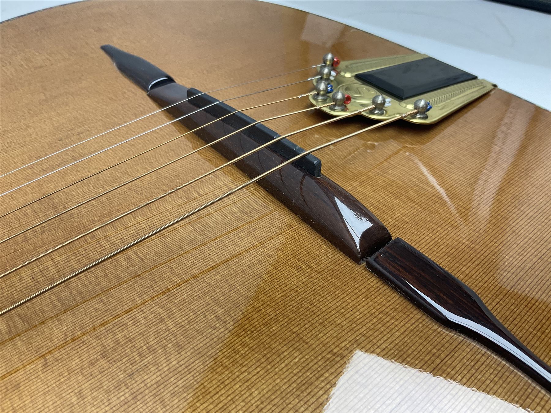 Spanish Gitano Manuel Rodriguez Maccaferri guitar, model no.EMC1; bears label; L98cm; in lightweight carrying case