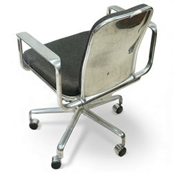 Frederick Scott (1942 - 2001) for Hille International - ‘Supporto’ desk chair, polished aluminium frame with tubular arm supports, upholstered seat and back, on five-star swivel base with castors