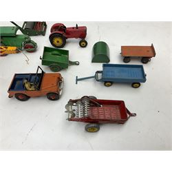 Dinky - nineteen unboxed and playworn/repainted die-cast models including Muir Hill Dumper, Muir Hill 2WL and Heavy Tractor; all repainted; Coles Mobile Crane, two Aveling-Barford steam rollers; Massey-Harris tractor and manure spreader; Land Rover; nine various trailers etc (19)