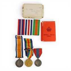 Four medals, comprsing WWI medal pair, George VI medal for Faithful Service in the Special Constabulary and WWII war medal, awarded to 182295 PNR. C. G. Riley R.E