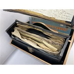 Wooden magazine rack, with floral detail, together with a collection of records, to include the box sets 'the Story of Great Music', 'Popmobility', Happy Holiday in Greece  etc, in three boxes 