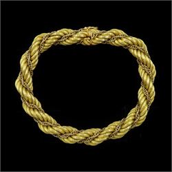 18ct gold rope and chain twist bracelet, Birmingham import mark 1963
