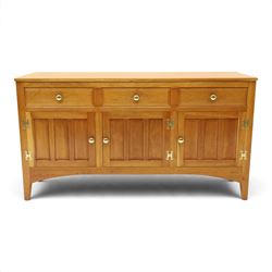Traditional cherrywood sideboard, rectangular top above three fielded panelled drawers, th...