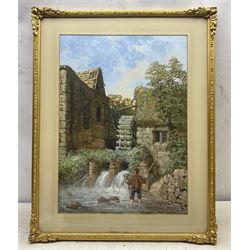 Samuel A Rayner (British 1806-1879): 'Rowsley Mill' Derbyshire, gouache signed with monogram and dated 1878, titled on the mount, 54cm x 39cm 
