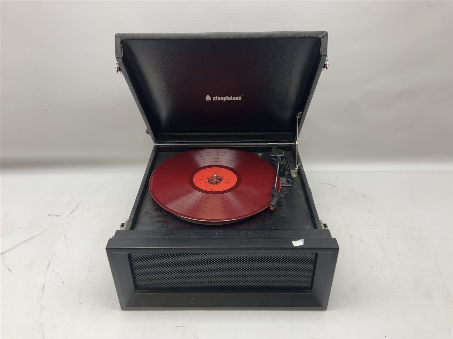 Large quantity of vinyl LPs, predominantly rock and pop, to include Elvis, Elton John, The Kinks, Deep Purple, Eurythmics, Whitney Houston, Phil Collins, Rolling Stones etc, in three boxes, together with quantity of 45 rpm records, Steepletone SRP1R-11 record player and record carry case