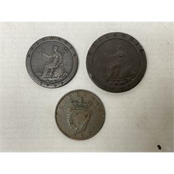 Approximately 90 grams of pre 1920 Great British silver coins, approximately 120 grams of pre 1947 Great British silver coins, George III cartwheel penny and twopence and George IV Irish 1823 penny 