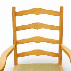 Wharfedale Traditional Furniture - oak dining table and eight ladder back chairs, circular top with stowable leaf forming a large an oval top extending to 167cm, on four splayed legs, together with eight ladder back chairs with green velour drop in seats