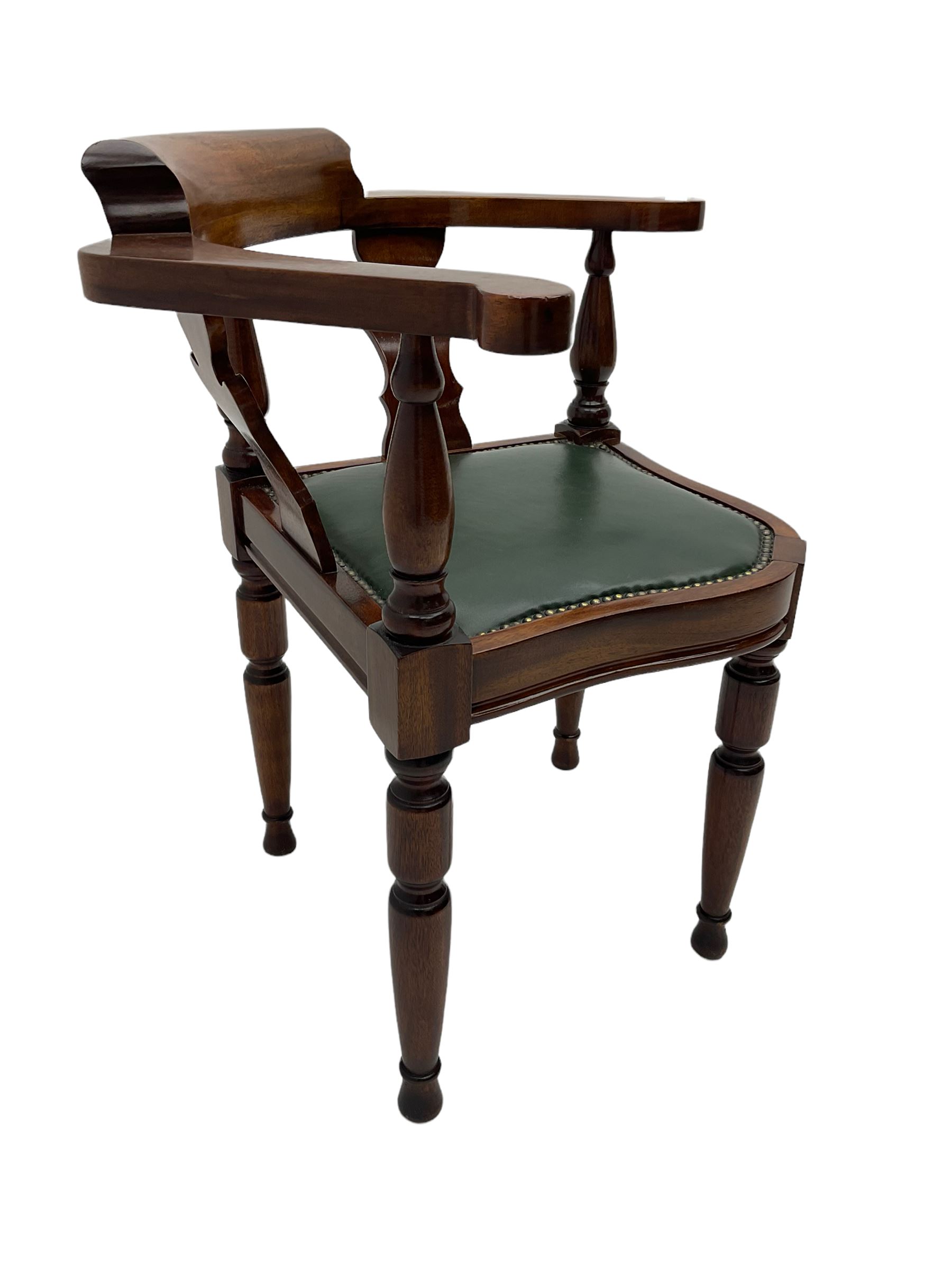 Captain Scott replica mahogany cabin chair, corner shaped with studded leather seat, with miniature prototype and paperwork
