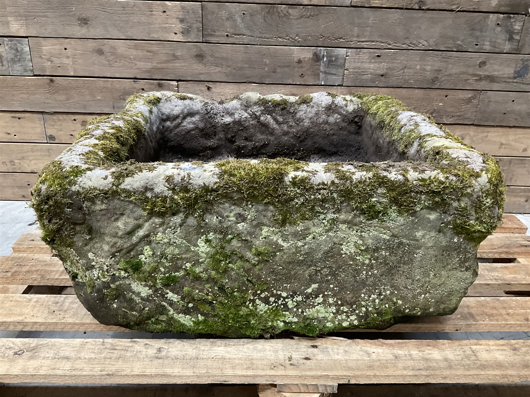 Large 19th century square weathered stone trough 