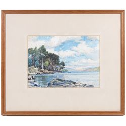 Samuel John 'Lamorna' Birch (Newlyn School 1869-1955): Boating on Loch Maree, two watercolours signed and dated 1949, indistinctly titled verso 25cm x 34cm (2)